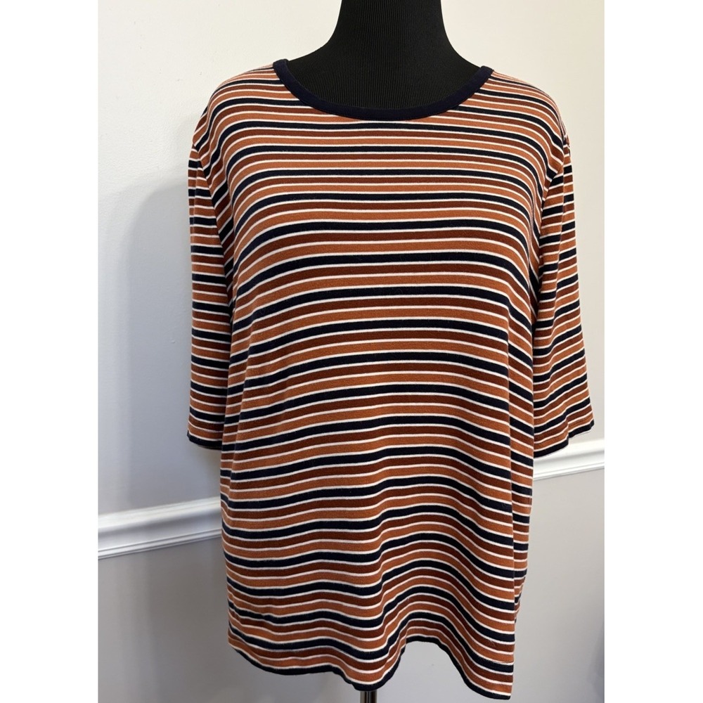 Duluth Trading Co. Top Womens Size XXL Brown Cotton Striped 3/4 Sleeve Pullover
